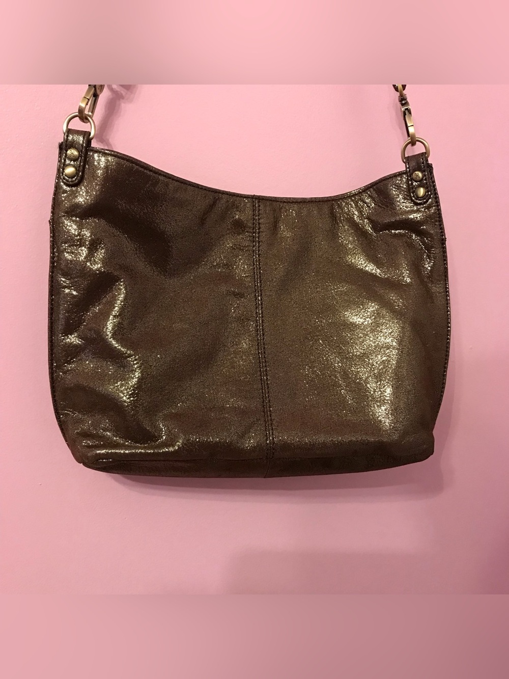 HOBO Pier Brown Metallic Leather with Gold Hardware Crossbody Bag - Picture 2 of 8